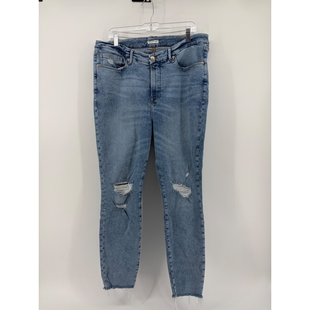Good American Womens 20 Light Blue Skinny Jeans Good‎ Legs Distressed Raw Hem